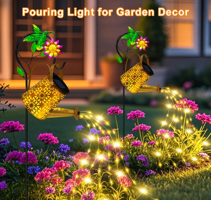 Solar Garden Lights Outdoor Decor, Butterfly Watering Can Shepherd Hook