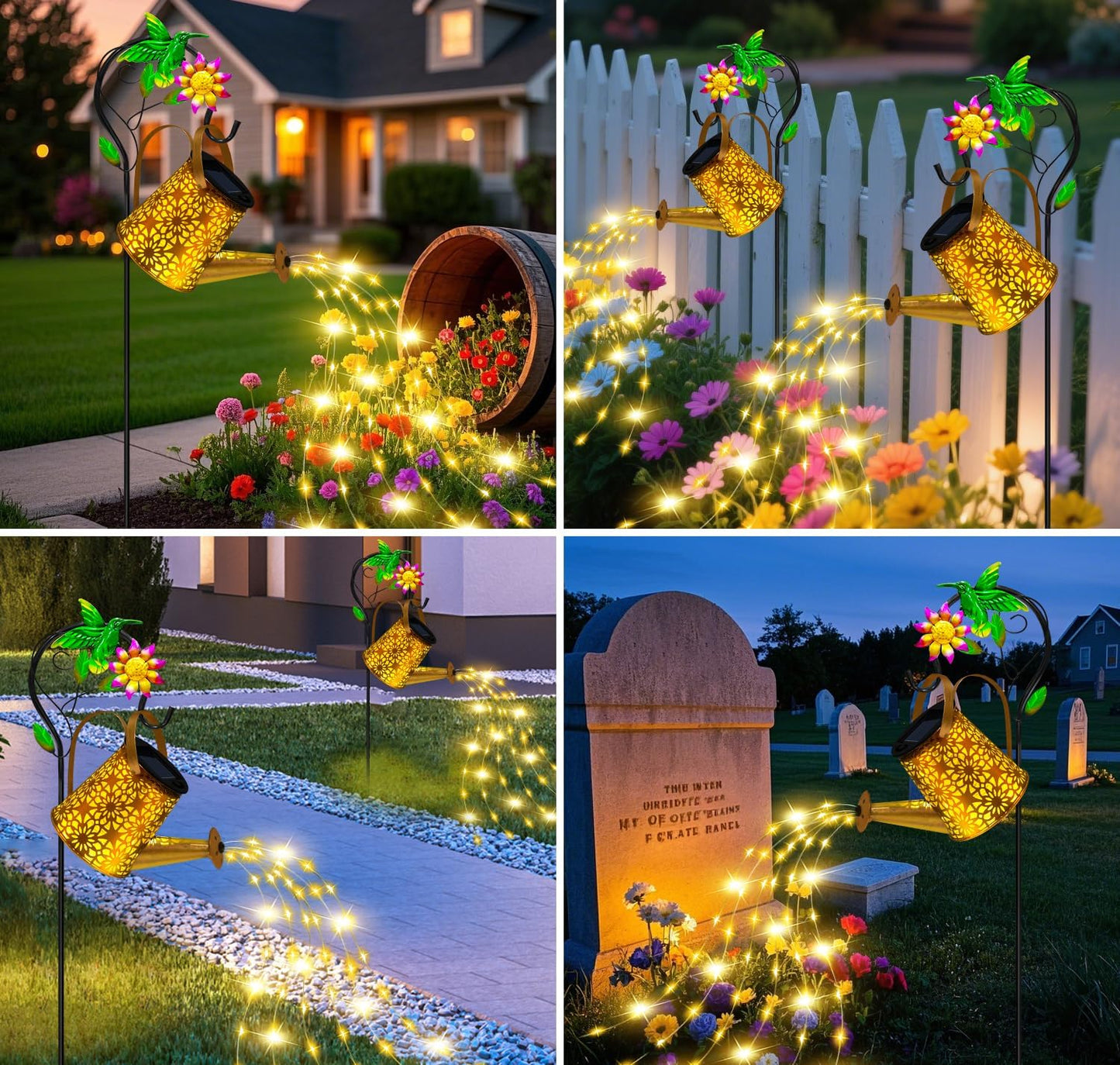 Solar Garden Lights Outdoor Decor, Butterfly Watering Can Shepherd Hook