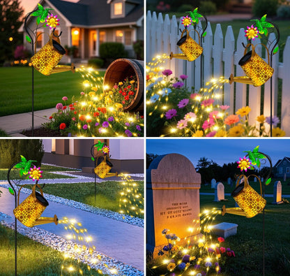 Solar Garden Lights Outdoor Decor, Butterfly Watering Can Shepherd Hook