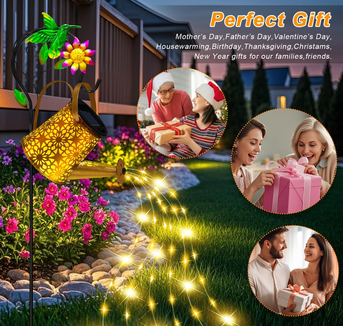 Solar Garden Lights Outdoor Decor, Butterfly Watering Can Shepherd Hook