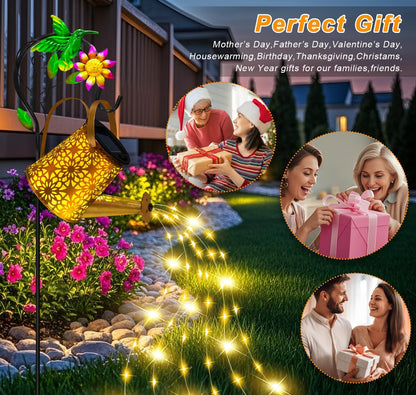 Solar Garden Lights Outdoor Decor, Butterfly Watering Can Shepherd Hook