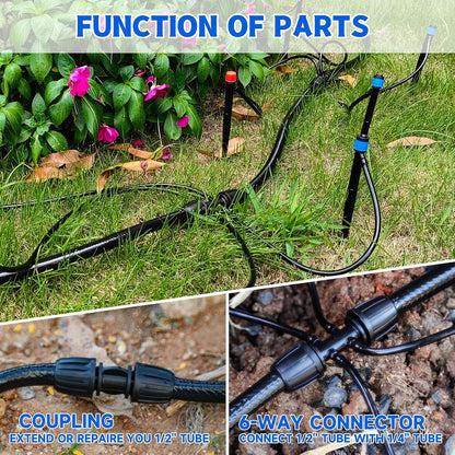 Quick-Connect 200FT Drip Irrigation System Kit, Automatic Garden Plant Watering System for Greenhouse, Yard, Lawn, with 1/2 inch 1/4 inch Irrigation Tubing Hose and Accessories