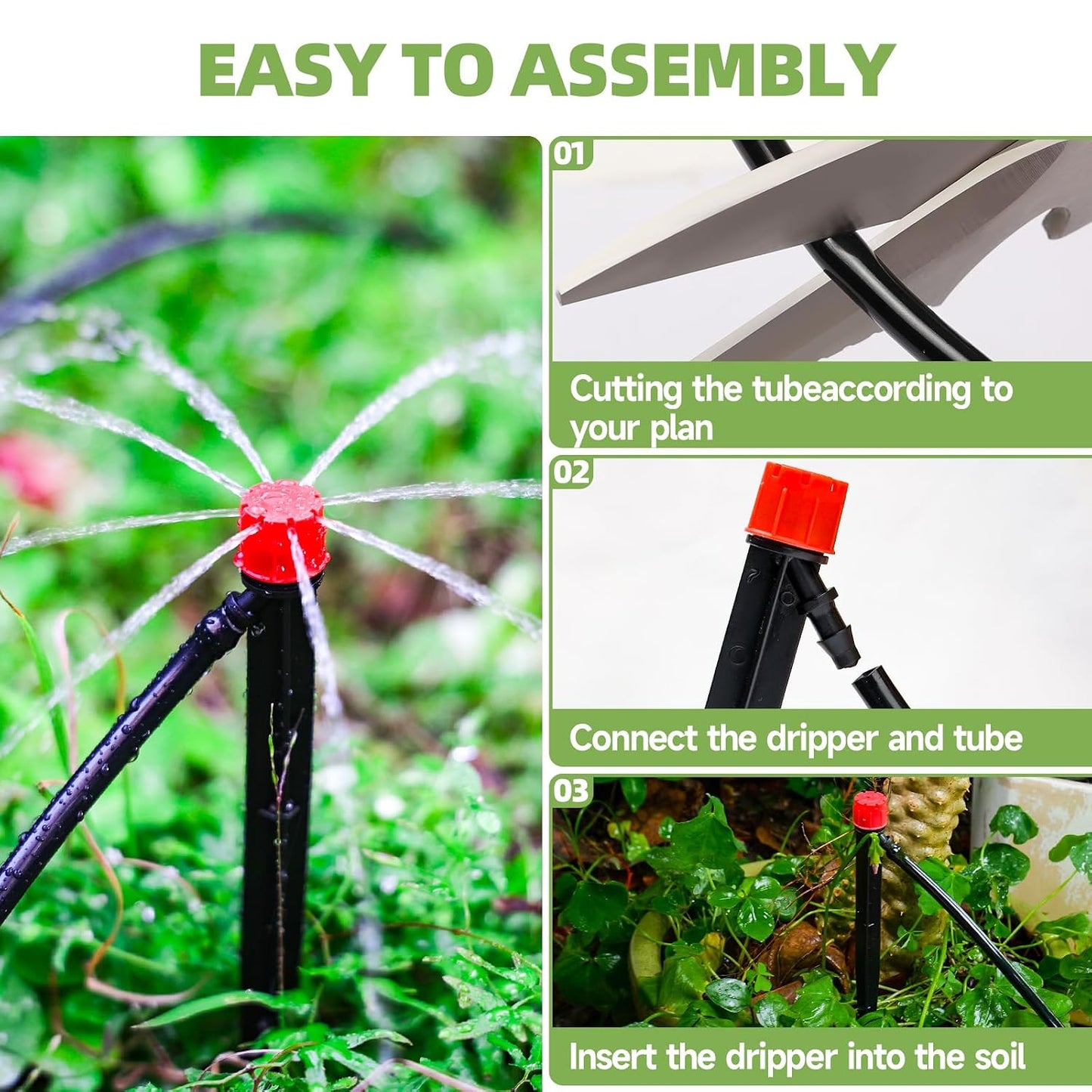 Quick-Connect 200FT Drip Irrigation System Kit, Automatic Garden Plant Watering System for Greenhouse, Yard, Lawn, with 1/2 inch 1/4 inch Irrigation Tubing Hose and Accessories