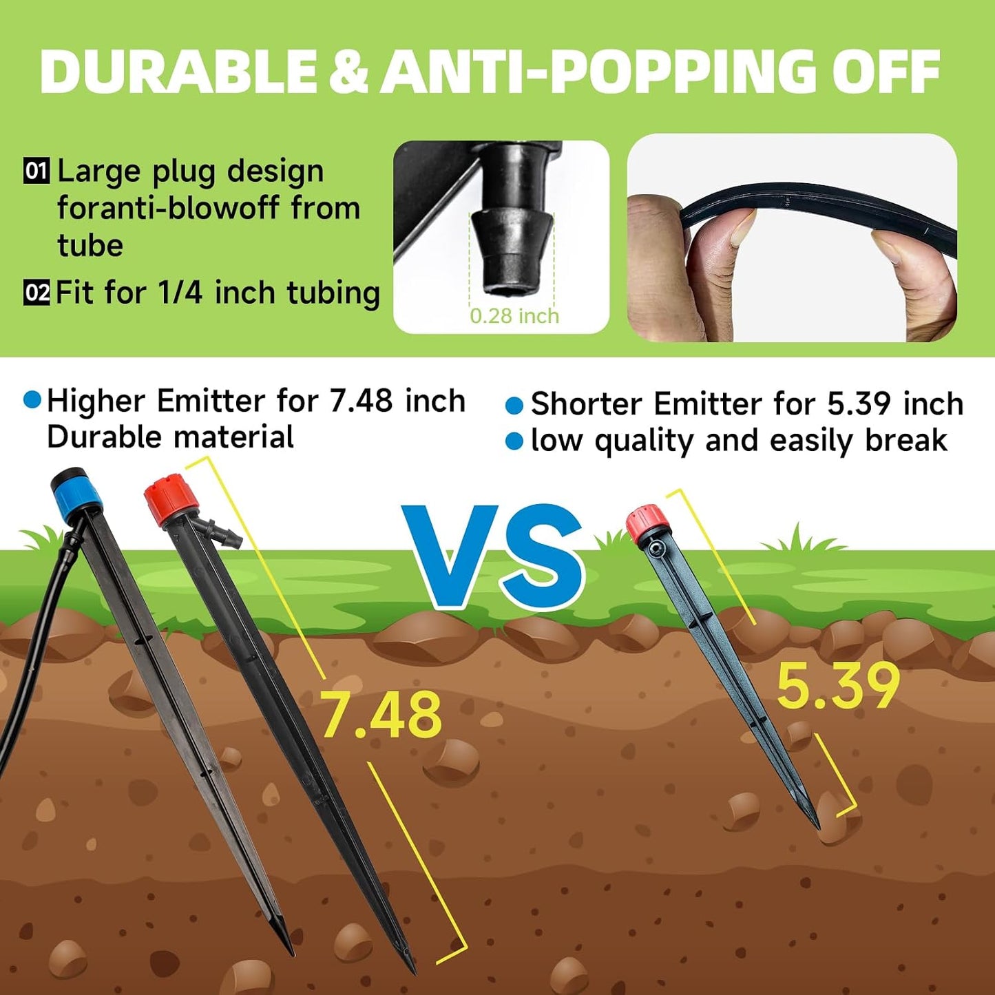 Quick-Connect 200FT Drip Irrigation System Kit, Automatic Garden Plant Watering System for Greenhouse, Yard, Lawn, with 1/2 inch 1/4 inch Irrigation Tubing Hose and Accessories