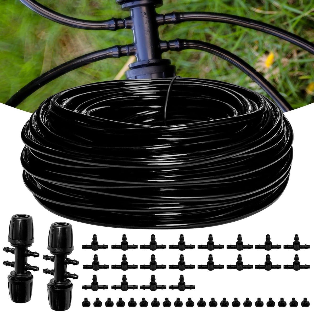 Quick-Connect 200FT Drip Irrigation System Kit, Automatic Garden Plant Watering System for Greenhouse, Yard, Lawn, with 1/2 inch 1/4 inch Irrigation Tubing Hose and Accessories