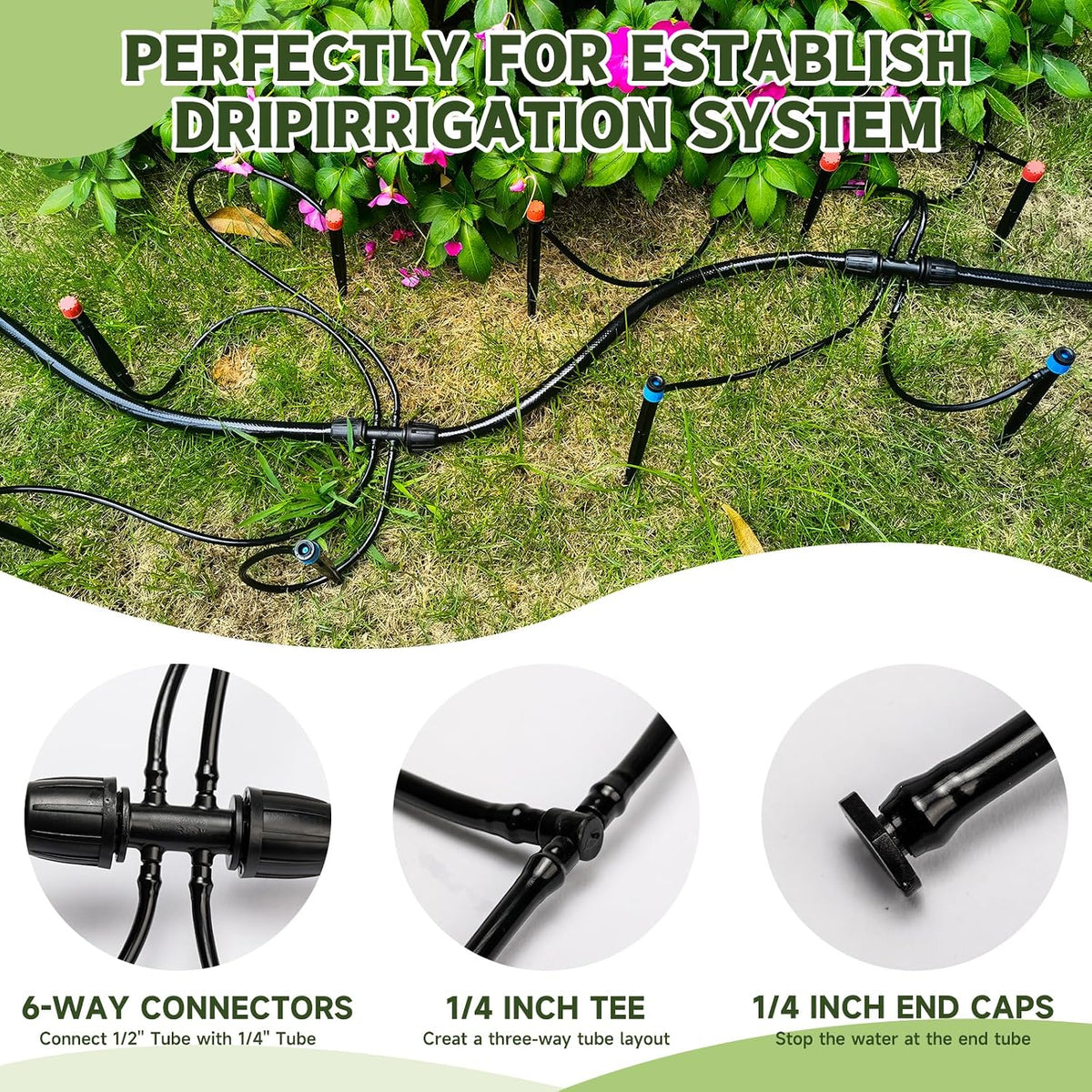 Quick-Connect 200FT Drip Irrigation System Kit, Automatic Garden Plant Watering System for Greenhouse, Yard, Lawn, with 1/2 inch 1/4 inch Irrigation Tubing Hose and Accessories