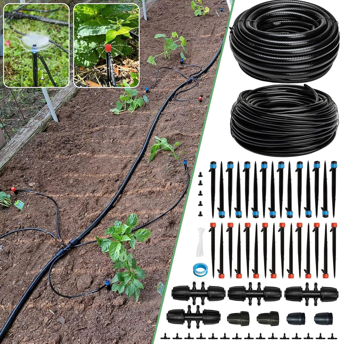 Quick-Connect 200FT Drip Irrigation System Kit, Automatic Garden Plant Watering System for Greenhouse, Yard, Lawn, with 1/2 inch 1/4 inch Irrigation Tubing Hose and Accessories