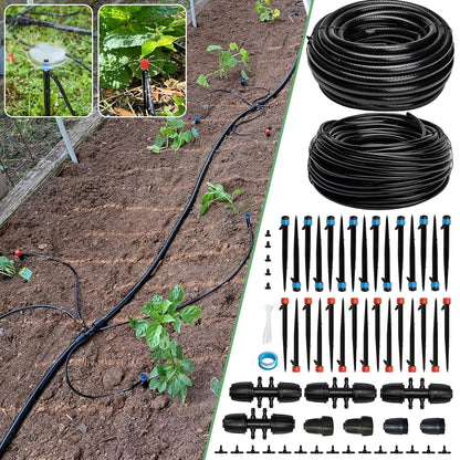Quick-Connect 200FT Drip Irrigation System Kit, Automatic Garden Plant Watering System for Greenhouse, Yard, Lawn, with 1/2 inch 1/4 inch Irrigation Tubing Hose and Accessories