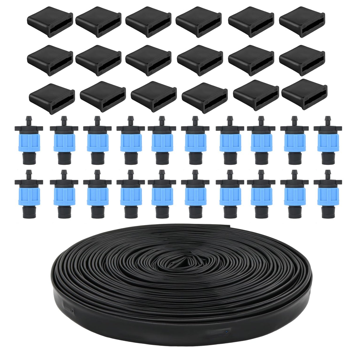 100 ft 5/8" Drip Irrigation Tape Kit Emitter Spacing 6" with 20PCS Drip Tape Connectors and 20PCS Drip Tape Row Ends Automatic Equipment for Garden Irrigation Wall Thickness : 15 mil 0.53GPH