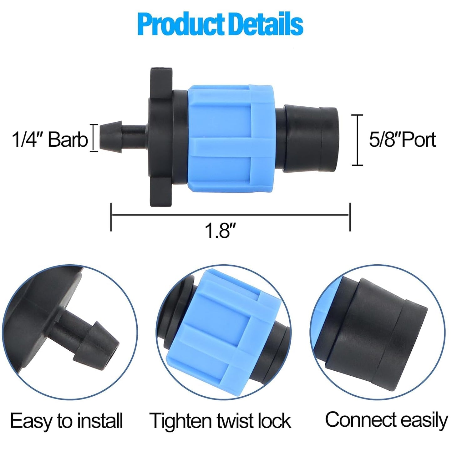100 ft 5/8" Drip Irrigation Tape Kit Emitter Spacing 6" with 20PCS Drip Tape Connectors and 20PCS Drip Tape Row Ends Automatic Equipment for Garden Irrigation Wall Thickness : 15 mil 0.53GPH