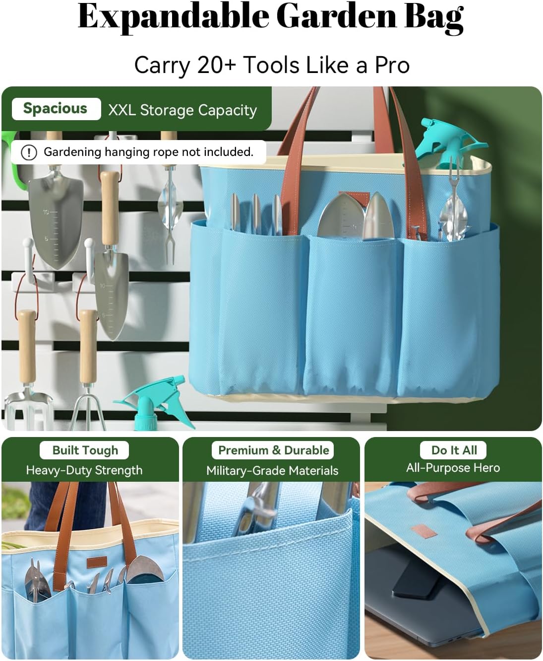 9-Piece Garden Tool Set - Heavy Duty Gardening Hand Tools with Ergonomic Non-Slip Grips, Rust-Resistant Shovel, Trowel, Rake, Pruner & Storage Bag - Ideal Gardening Gifts for Women