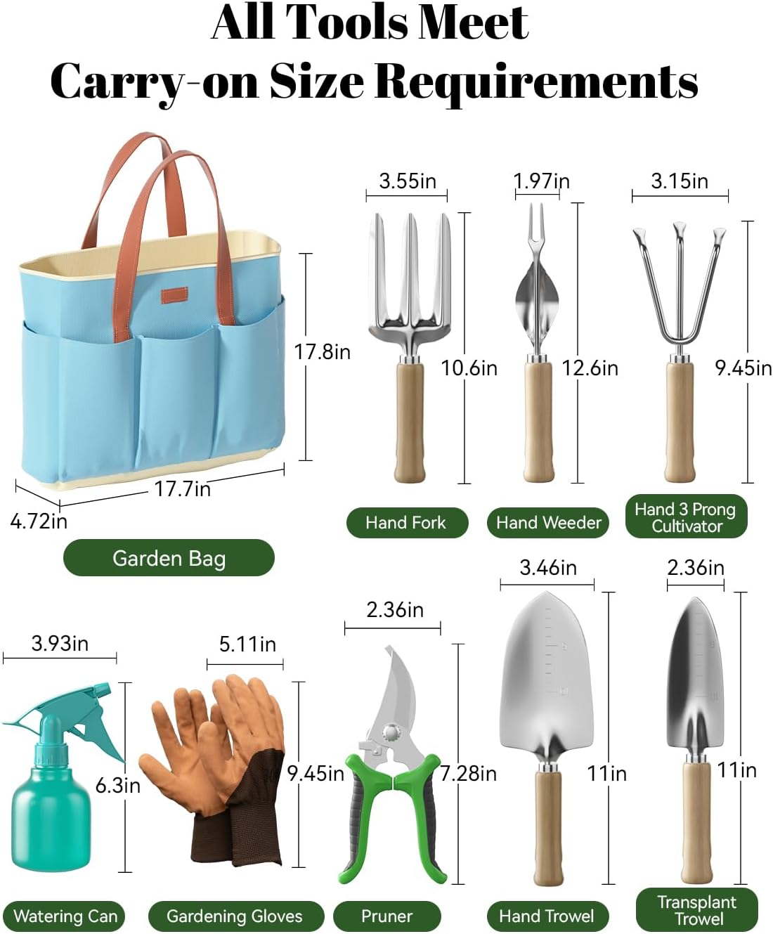 9-Piece Garden Tool Set - Heavy Duty Gardening Hand Tools with Ergonomic Non-Slip Grips, Rust-Resistant Shovel, Trowel, Rake, Pruner & Storage Bag - Ideal Gardening Gifts for Women