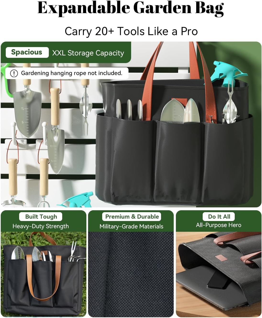 9-Piece Garden Tool Set - Heavy Duty Gardening Hand Tools with Ergonomic Non-Slip Grips, Rust-Resistant Shovel, Trowel, Rake, Pruner & Storage Bag - Ideal Gardening Gifts for Women