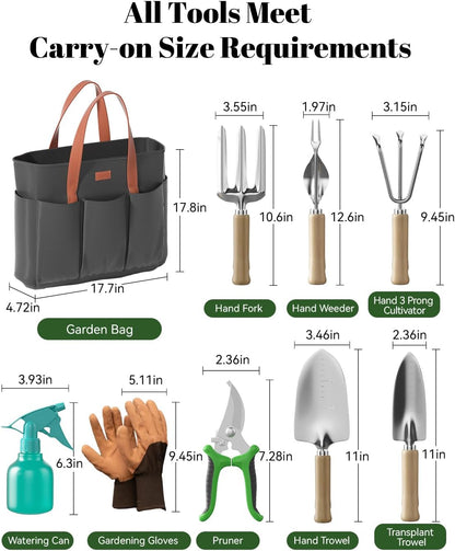 9-Piece Garden Tool Set - Heavy Duty Gardening Hand Tools with Ergonomic Non-Slip Grips, Rust-Resistant Shovel, Trowel, Rake, Pruner & Storage Bag - Ideal Gardening Gifts for Women