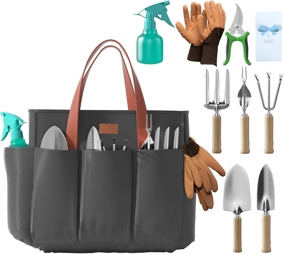 9-Piece Garden Tool Set - Heavy Duty Gardening Hand Tools with Ergonomic Non-Slip Grips, Rust-Resistant Shovel, Trowel, Rake, Pruner & Storage Bag - Ideal Gardening Gifts for Women