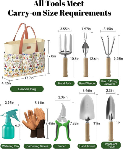 9-Piece Garden Tool Set - Heavy Duty Gardening Hand Tools with Ergonomic Non-Slip Grips, Rust-Resistant Shovel, Trowel, Rake, Pruner & Storage Bag - Ideal Gardening Gifts for Women