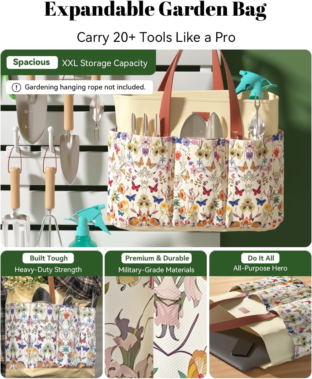 9-Piece Garden Tool Set - Heavy Duty Gardening Hand Tools with Ergonomic Non-Slip Grips, Rust-Resistant Shovel, Trowel, Rake, Pruner & Storage Bag - Ideal Gardening Gifts for Women