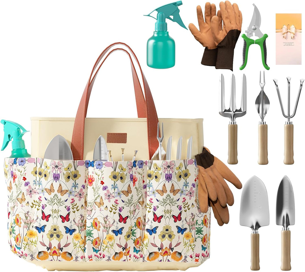9-Piece Garden Tool Set - Heavy Duty Gardening Hand Tools with Ergonomic Non-Slip Grips, Rust-Resistant Shovel, Trowel, Rake, Pruner & Storage Bag - Ideal Gardening Gifts for Women
