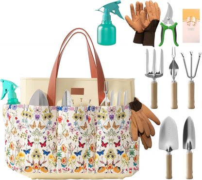 9-Piece Garden Tool Set - Heavy Duty Gardening Hand Tools with Ergonomic Non-Slip Grips, Rust-Resistant Shovel, Trowel, Rake, Pruner & Storage Bag - Ideal Gardening Gifts for Women