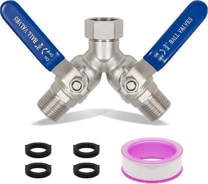 Garden Hose Splitter 2 Way, 304 Stainless Steel Heavy Duty Y Valve Water Hose Splitter With Long Handle Outdoor Full Flow Hose Splitter Connector,3/4 Inch GHT Thread