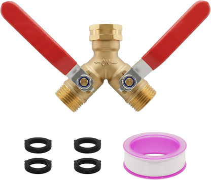 Garden Hose Splitter 2 Way, 304 Stainless Steel Heavy Duty Y Valve Water Hose Splitter With Long Handle Outdoor Full Flow Hose Splitter Connector,3/4 Inch GHT Thread