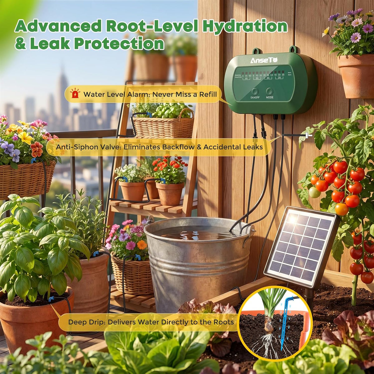 Solar Drip Irrigation System, Split Automatic Watering for Balcony