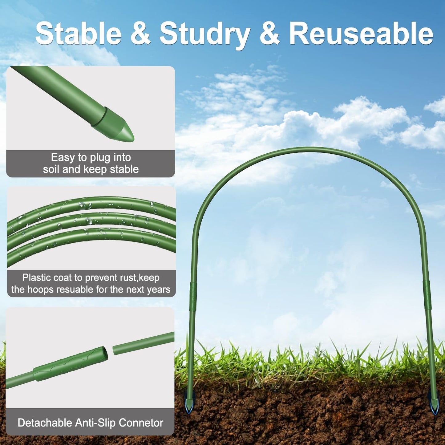 6Pcs Garden Hoops, 19.7"x23.6" Greenhouse Hoops Rust-Free Grow Tunnel, Garden Stake with Plastic Coated Plant Supports for Raised Beds Row Cover Garden Fabric