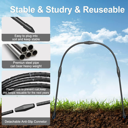 6Pcs Garden Hoops, 19.7"x23.6" Greenhouse Hoops Rust-Free Grow Tunnel, Garden Stake with Plastic Coated Plant Supports for Raised Beds Row Cover Garden Fabric