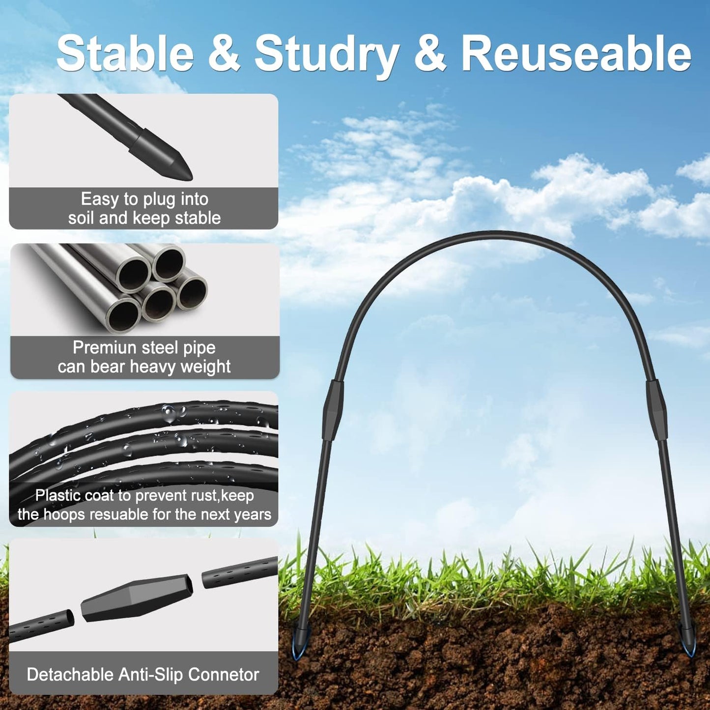 6Pcs Garden Hoops, 19.7"x23.6" Greenhouse Hoops Rust-Free Grow Tunnel, Garden Stake with Plastic Coated Plant Supports for Raised Beds Row Cover Garden Fabric
