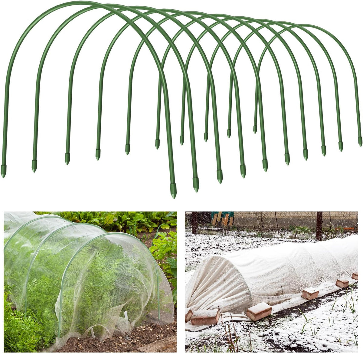 6Pcs Garden Hoops, 19.7"x23.6" Greenhouse Hoops Rust-Free Grow Tunnel, Garden Stake with Plastic Coated Plant Supports for Raised Beds Row Cover Garden Fabric