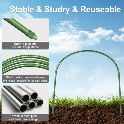 6Pcs Garden Hoops, 19.7"x23.6" Greenhouse Hoops Rust-Free Grow Tunnel, Garden Stake with Plastic Coated Plant Supports for Raised Beds Row Cover Garden Fabric