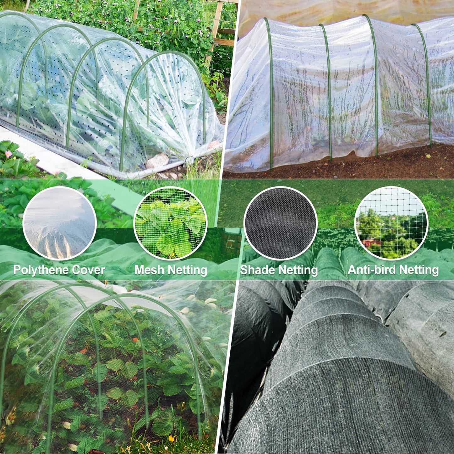 6Pcs Garden Hoops, 19.7"x23.6" Greenhouse Hoops Rust-Free Grow Tunnel, Garden Stake with Plastic Coated Plant Supports for Raised Beds Row Cover Garden Fabric
