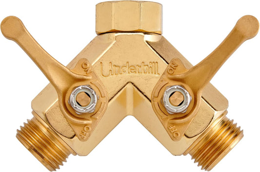 Garden Y Hose Splitter 2 Way, Heavy Duty Bib Faucet Spigot Connector with Water Shut Off Valves, Metal, 30 GPM, 3/4-Inch Thread, A-HB2HF