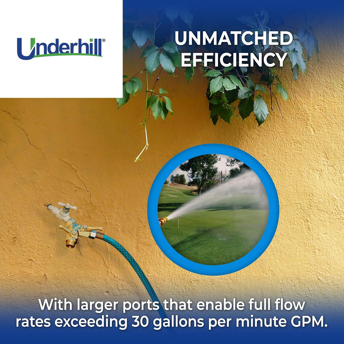 Garden Y Hose Splitter 2 Way, Heavy Duty Bib Faucet Spigot Connector with Water Shut Off Valves, Metal, 30 GPM, 3/4-Inch Thread, A-HB2HF