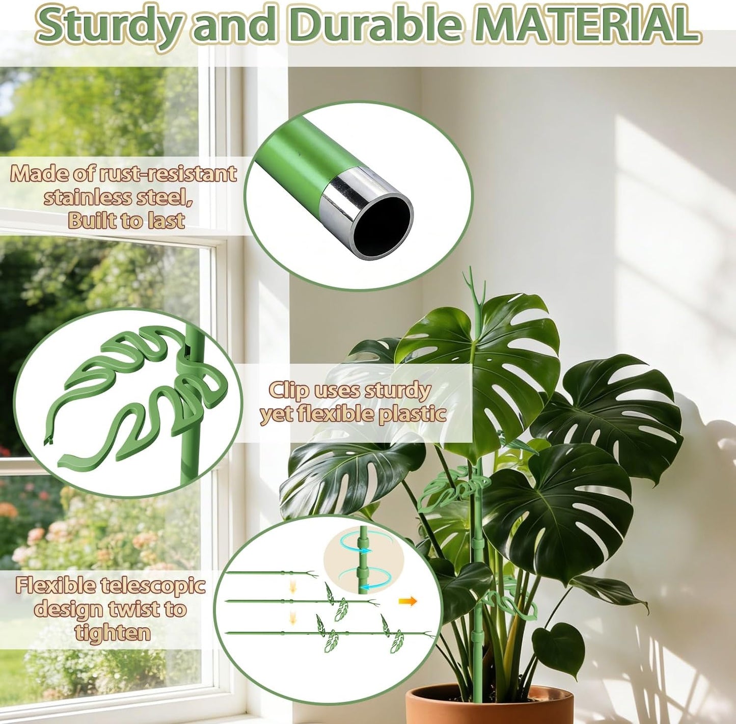 Telescoping Monstera Plant Support Stakes, Adjustable Climbing Plant Stakes