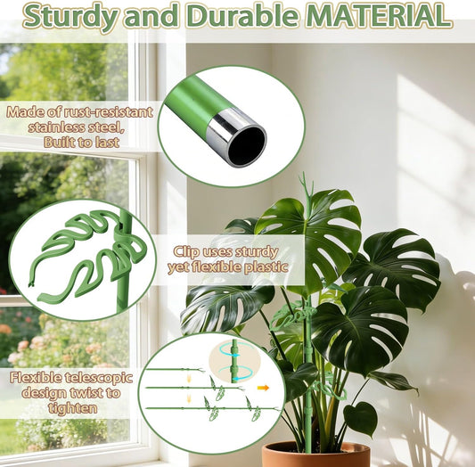 Telescoping Monstera Plant Support Stakes, Adjustable Climbing Plant Stakes