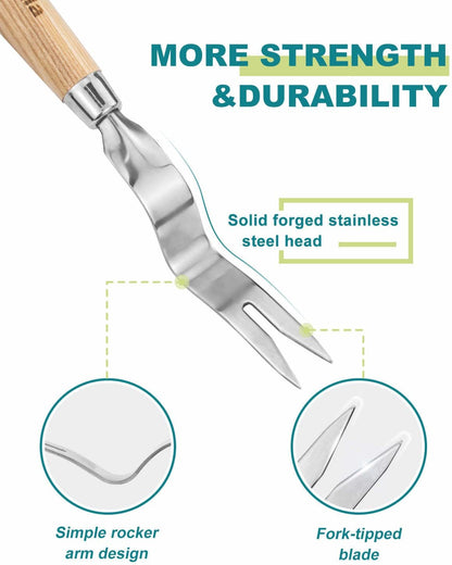 Dandelion & Crack Hand Weeder Puller with Solid Wood Handle
