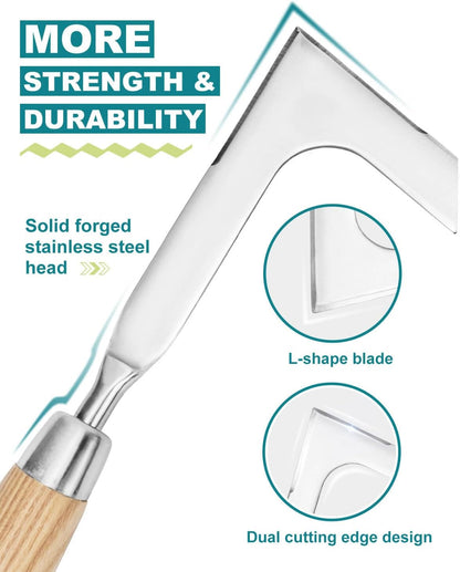 Dandelion & Crack Hand Weeder Puller with Solid Wood Handle