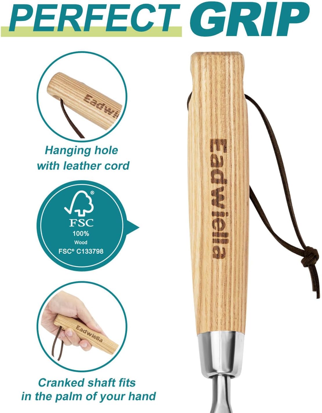 Dandelion & Crack Hand Weeder Puller with Solid Wood Handle