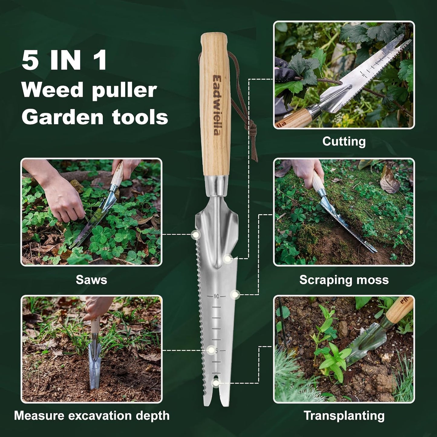 Dandelion & Crack Hand Weeder Puller with Solid Wood Handle