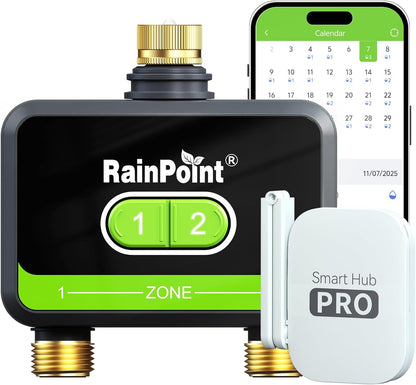 WiFi Water Timer for Garden Hose with Brass Inlet & Outlet, 2-Zone Smart Hose Timer, WiFi Irrigation Controller via APP/Voice Control, Automatic Sprinkler Watering System for Lawns and Yard