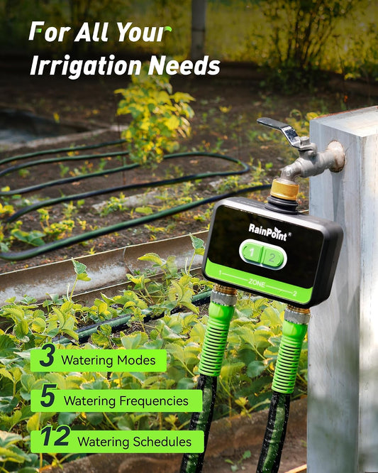 WiFi Water Timer for Garden Hose with Brass Inlet & Outlet, 2-Zone Smart Hose Timer, WiFi Irrigation Controller via APP/Voice Control, Automatic Sprinkler Watering System for Lawns and Yard