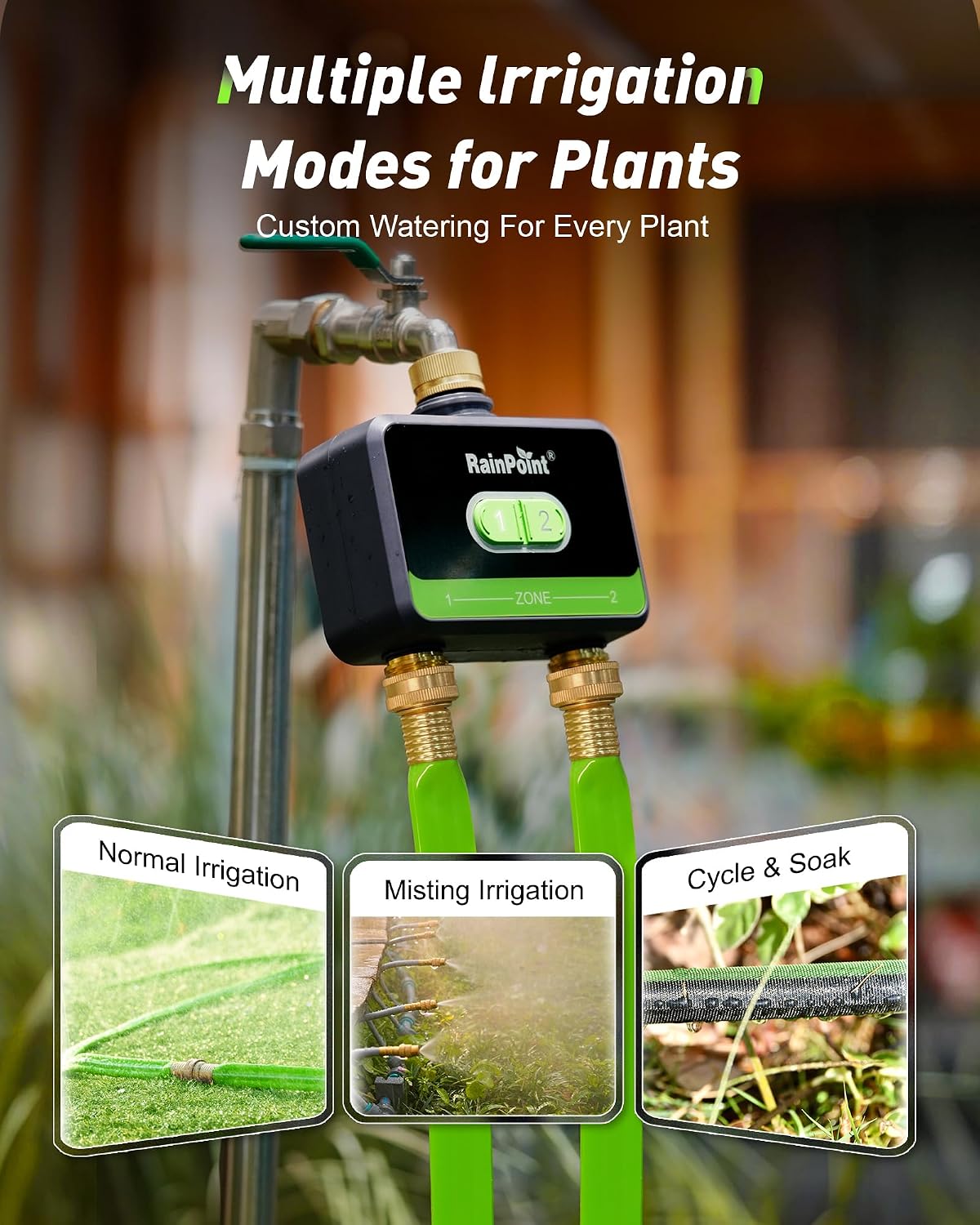 WiFi Water Timer for Garden Hose with Brass Inlet & Outlet, 2-Zone Smart Hose Timer, WiFi Irrigation Controller via APP/Voice Control, Automatic Sprinkler Watering System for Lawns and Yard