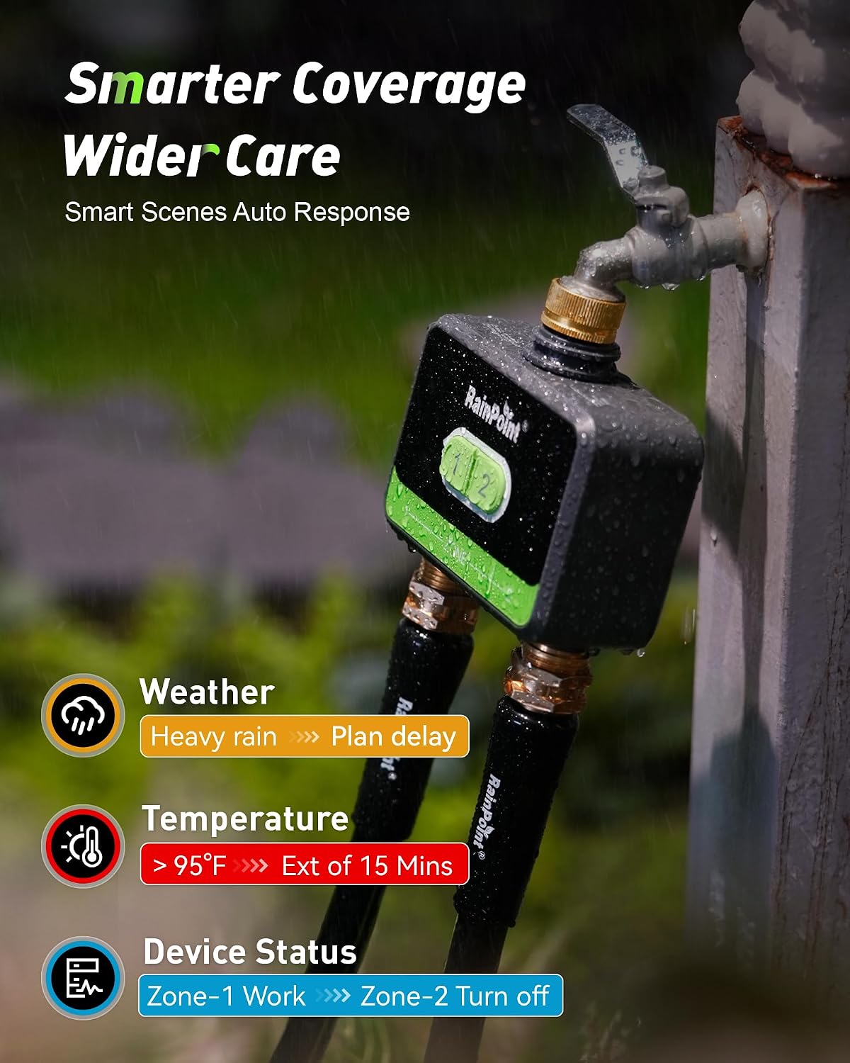 WiFi Water Timer for Garden Hose with Brass Inlet & Outlet, 2-Zone Smart Hose Timer, WiFi Irrigation Controller via APP/Voice Control, Automatic Sprinkler Watering System for Lawns and Yard