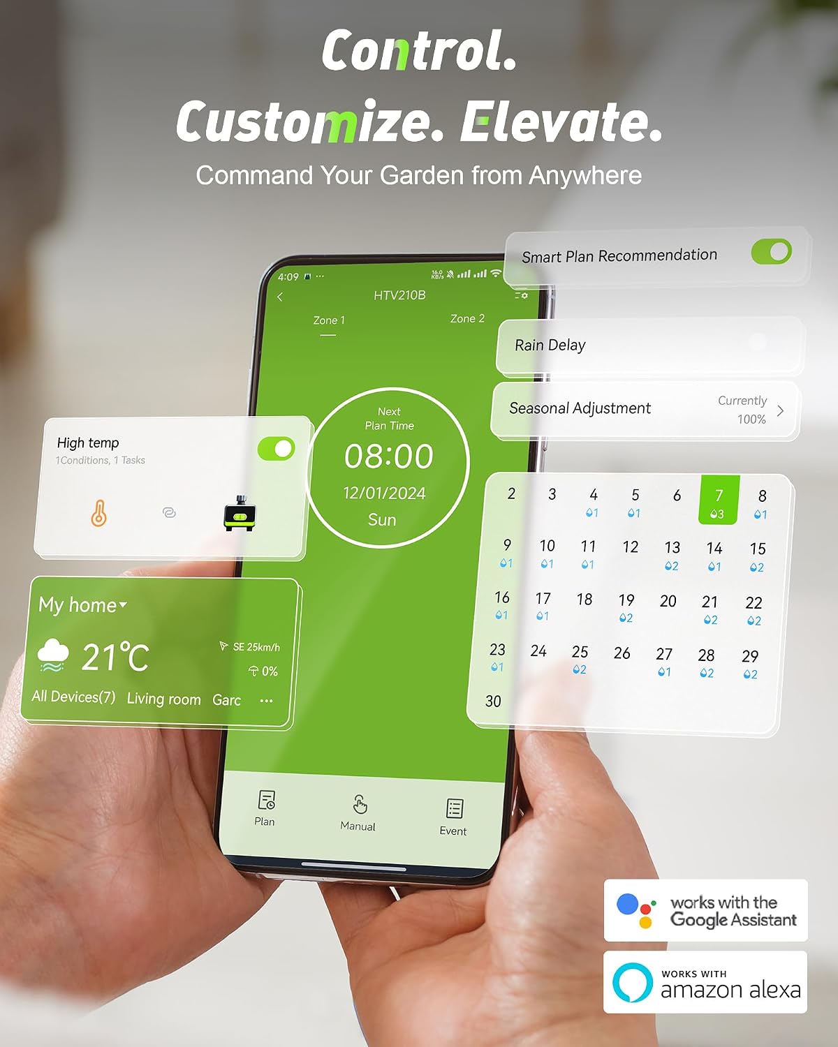WiFi Water Timer for Garden Hose with Brass Inlet & Outlet, 2-Zone Smart Hose Timer, WiFi Irrigation Controller via APP/Voice Control, Automatic Sprinkler Watering System for Lawns and Yard