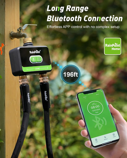 WiFi Water Timer for Garden Hose with Brass Inlet & Outlet, 2-Zone Smart Hose Timer, WiFi Irrigation Controller via APP/Voice Control, Automatic Sprinkler Watering System for Lawns and Yard