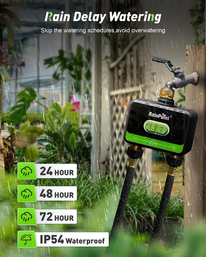 WiFi Water Timer for Garden Hose with Brass Inlet & Outlet, 2-Zone Smart Hose Timer, WiFi Irrigation Controller via APP/Voice Control, Automatic Sprinkler Watering System for Lawns and Yard