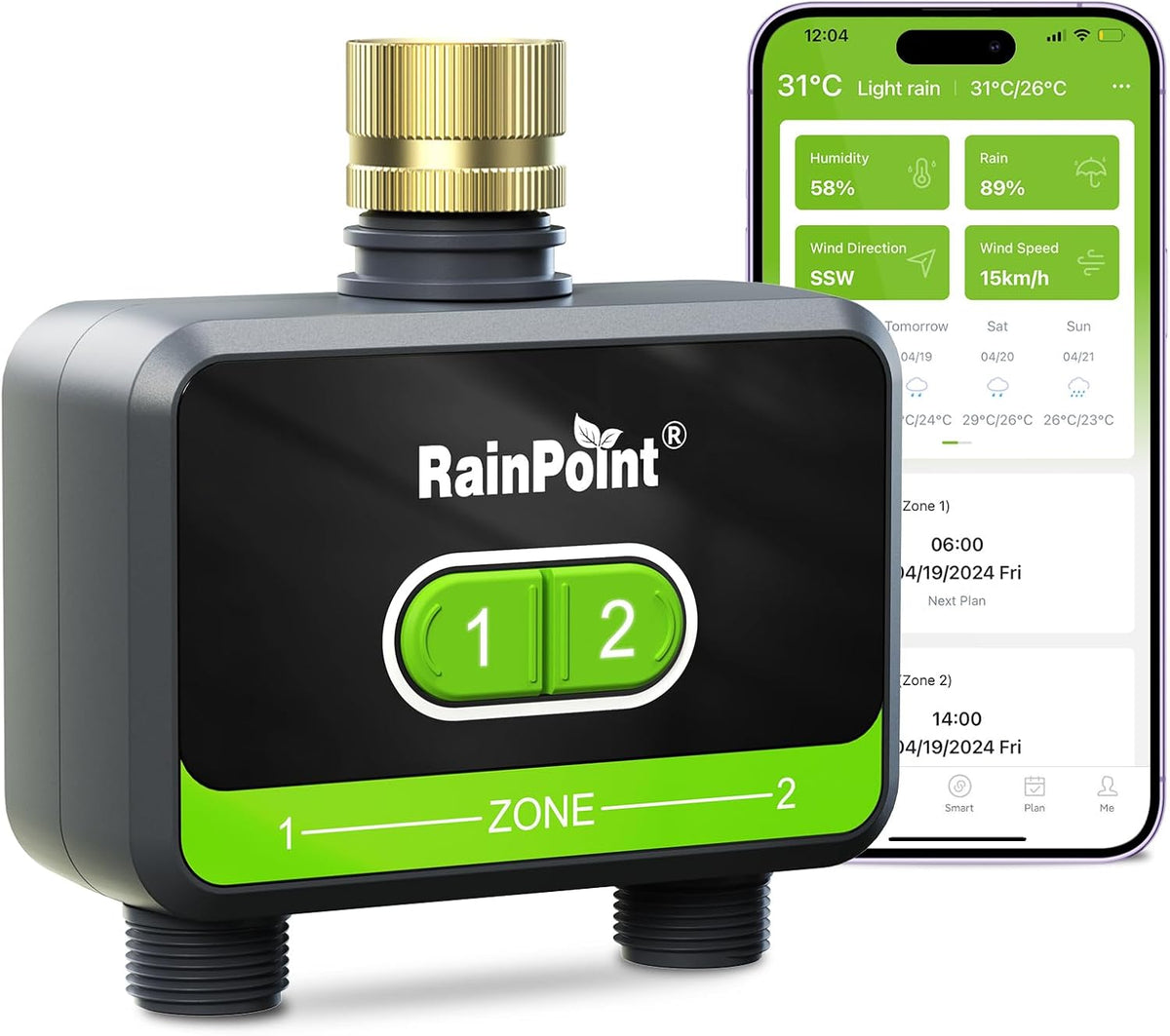 WiFi Water Timer for Garden Hose with Brass Inlet & Outlet, 2-Zone Smart Hose Timer, WiFi Irrigation Controller via APP/Voice Control, Automatic Sprinkler Watering System for Lawns and Yard