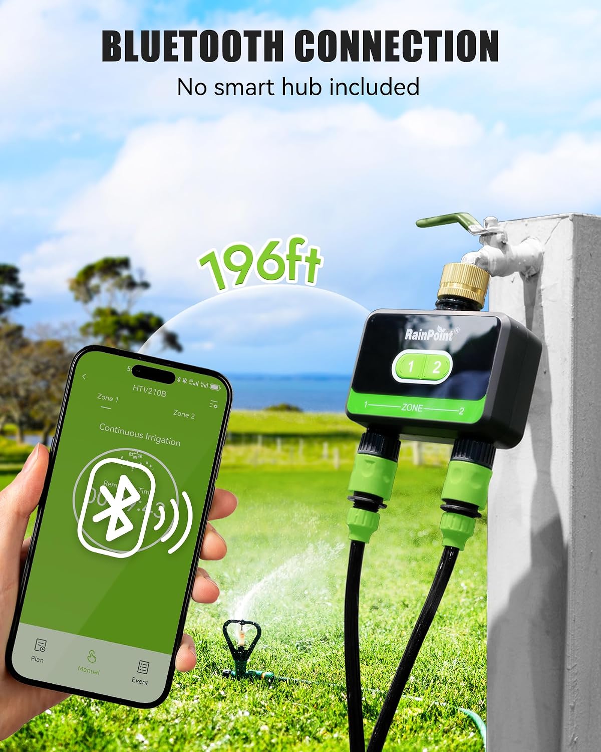 WiFi Water Timer for Garden Hose with Brass Inlet & Outlet, 2-Zone Smart Hose Timer, WiFi Irrigation Controller via APP/Voice Control, Automatic Sprinkler Watering System for Lawns and Yard