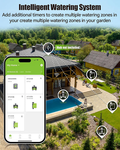 WiFi Water Timer for Garden Hose with Brass Inlet & Outlet, 2-Zone Smart Hose Timer, WiFi Irrigation Controller via APP/Voice Control, Automatic Sprinkler Watering System for Lawns and Yard